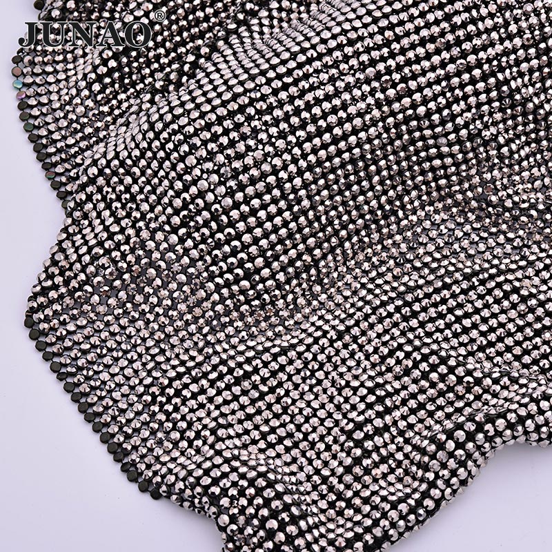 Hotfix Rhinestone Sheet - Junao 45*120 Cm Zwarte Goud Kristal