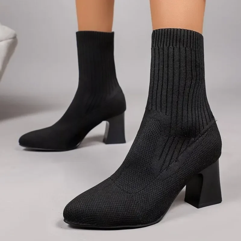 Embellish Knit - Mode dames gebreide sok-enkellaarzen met spitse