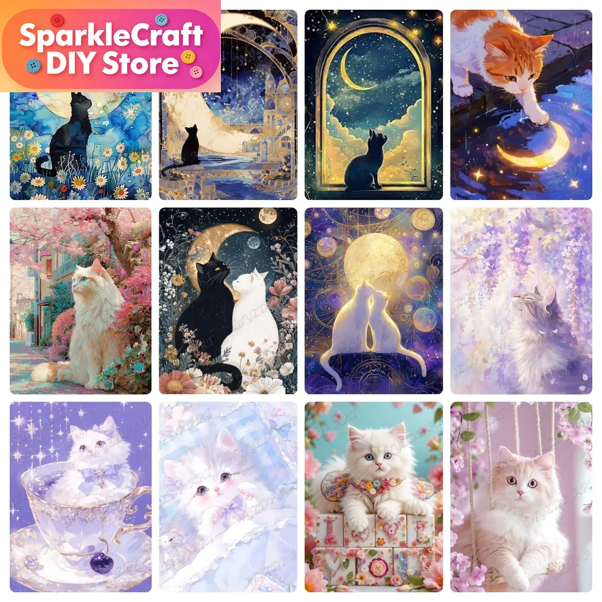 Dier Kat Maan Diamant Schilder - Embroidery Embellishments recensie en prijs
